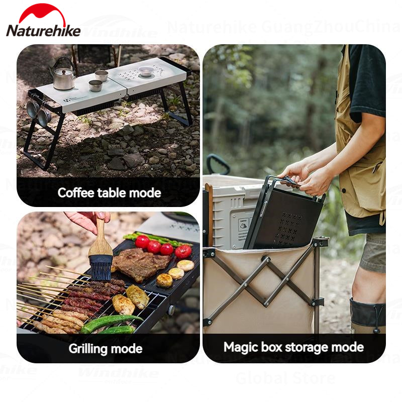 Naturehike Folding Barbecue Table Grill Box Portable Lightweight Multifunctional Foldable Black White BBQ Grill Rack Stove Table Supply Camping Outdoor Cooking Hiking Picnic Barbecue Beach Travel Heavy Duty Original Nature Hike