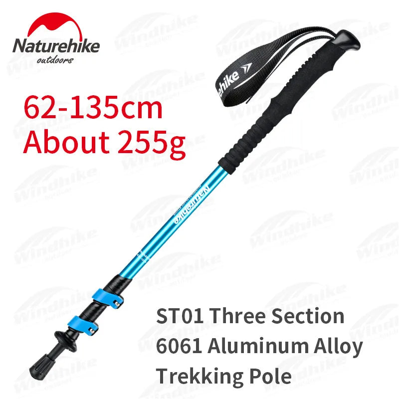 Naturehike ST01 v2 Aluminum Alloy Hiking Trekking Pole Rubber Tip Ultralight Heavy Duty Outdoor Walking Trek Stick for Men Women Children Telescopic Portable Retractable Rod Nature Hike Small Medium Large Upgraded