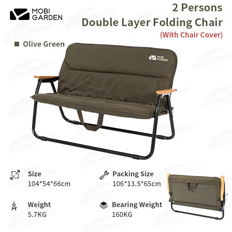 MOBI GARDEN Exquisite Outdoor Camping Kermit Chair 1-2 Persons Portable Folding Single Double Leisure Lazy Chair  Double Handrail Aluminum Alloy Bracket Backrest Armchair Travel Picnic Fishing Hiking Heavy Duty Original MobiGarden