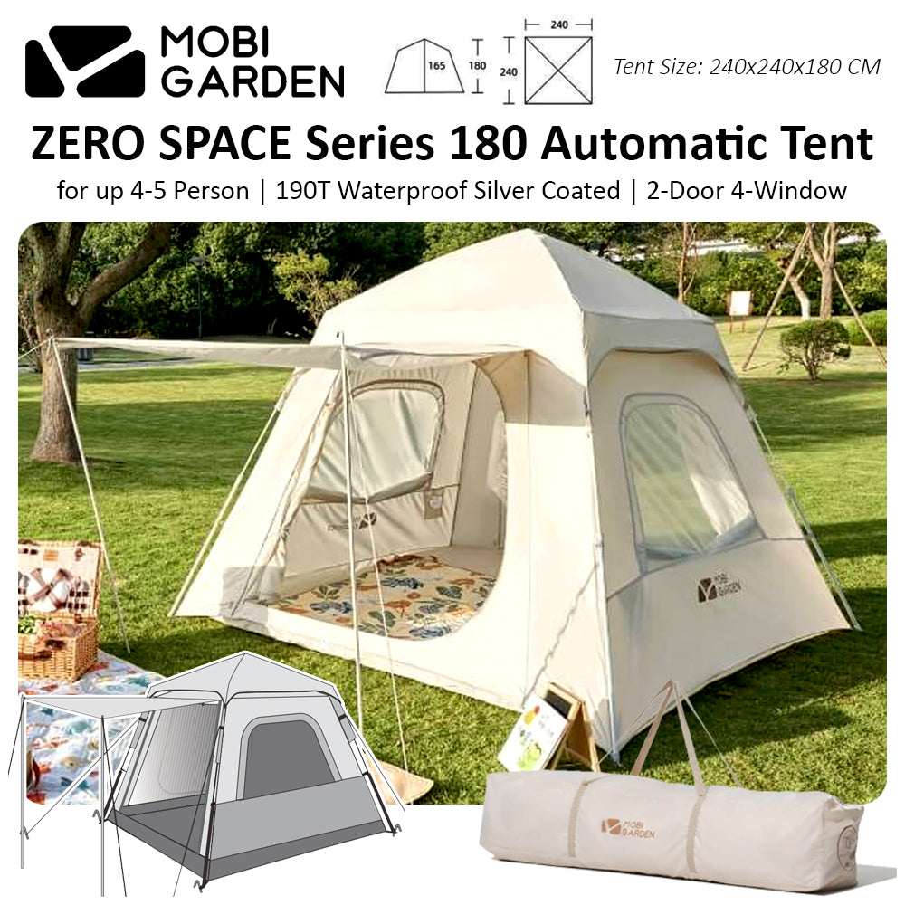 Mobi Garden ZERO SPACE Series 180 Automatic Fast Build Camping Tent for 4-5 Person Silver Coated UPF50+ Sunproof 190T Polyester Waterproof 2 Door Awning Canopy 4 Window Portable Ultralight Outdoor Car Camping Tent Mobigarden ango 4