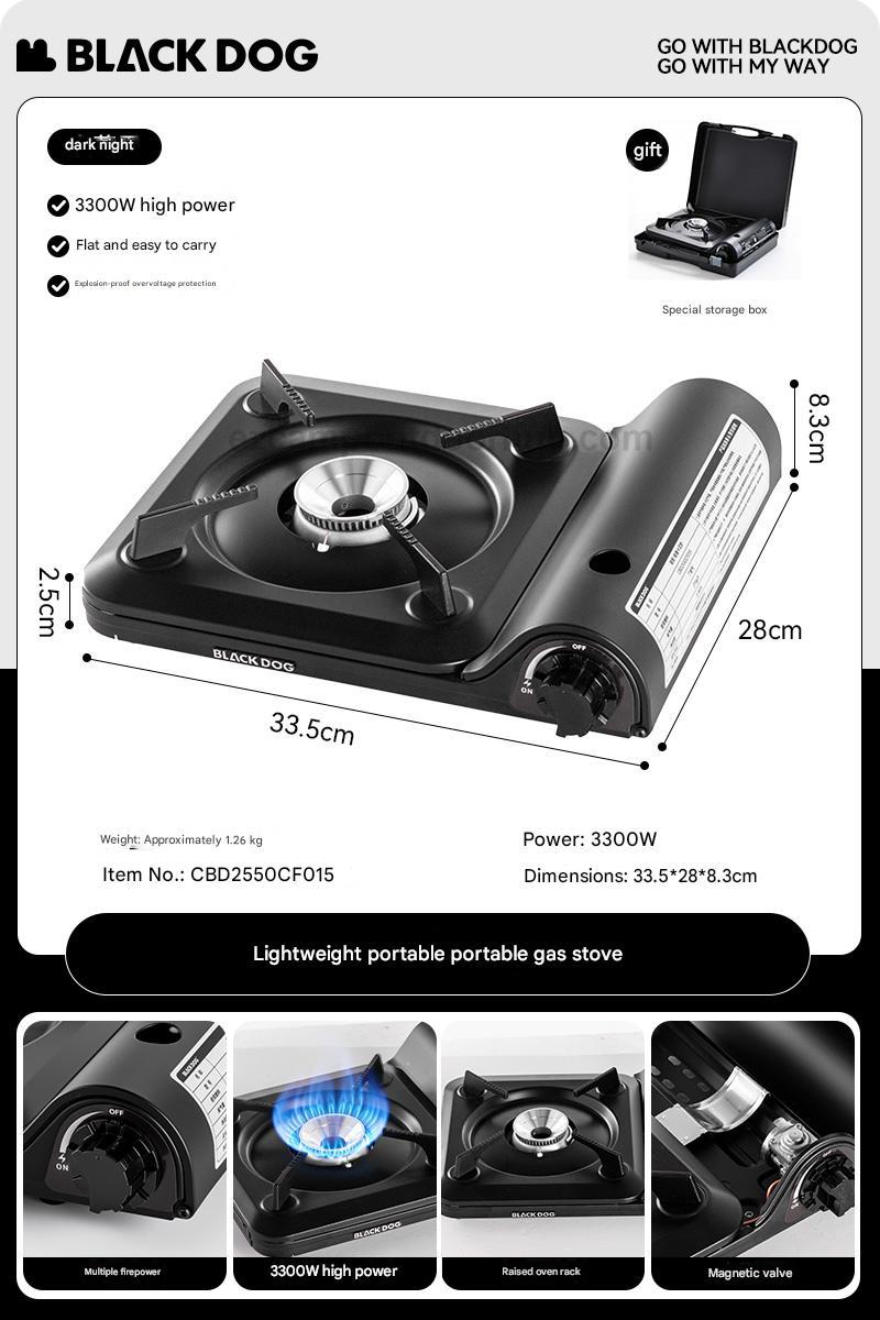 Blackdog Super Slim Black Canister Stove Portable Outdoor Camping Gas Cassette Burner 3300W Firepower Magnetic Valve Nozzle Butane With Storage Case
