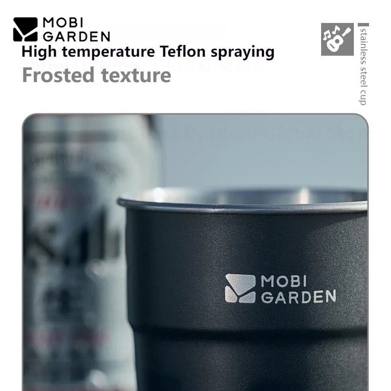 Mobi Garden Stainless Steel Frosted Surface Cup Food Grade 300ml Drinking Water Beer Tea Coffee Glass Small Portable Outdoor Camping Picnic Tableware Utensil Heavy Duty Black White Mobigarden