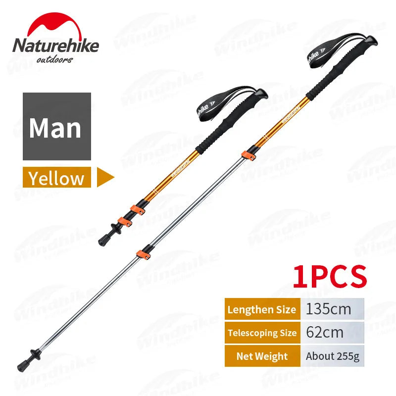 Naturehike ST01 v2 Aluminum Alloy Hiking Trekking Pole Rubber Tip Ultralight Heavy Duty Outdoor Walking Trek Stick for Men Women Children Telescopic Portable Retractable Rod Nature Hike Small Medium Large Upgraded