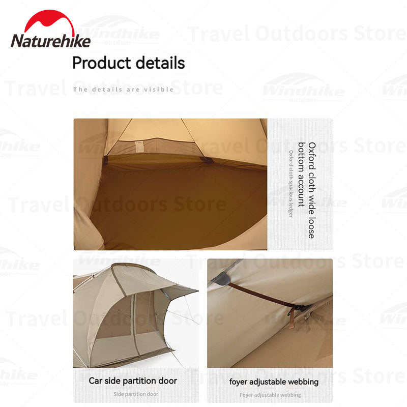 Naturehike CLOUD WILD Series Car Side 2 Room Car Camping Tent for 2 to 4 Person Waterproof Breathable Outdoor Multiple Setting with Awning Beside Car