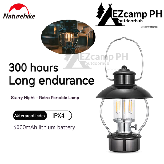 Naturehike Retro Style LED Camping Lantern Light 270 Lumens USB Rechargeable IPX4 Waterproof up to 300h 18650 6000mAh Battery Outdoor Lighting Lamp