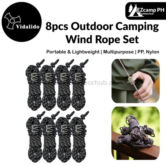 Vidalido 8pcs Outdoor Camping Wind Rope Set Multipurpose Tent Tarp Canopy Awning Accessories Guy Lines Aluminum Tensioner Buckles Windproof Reflective