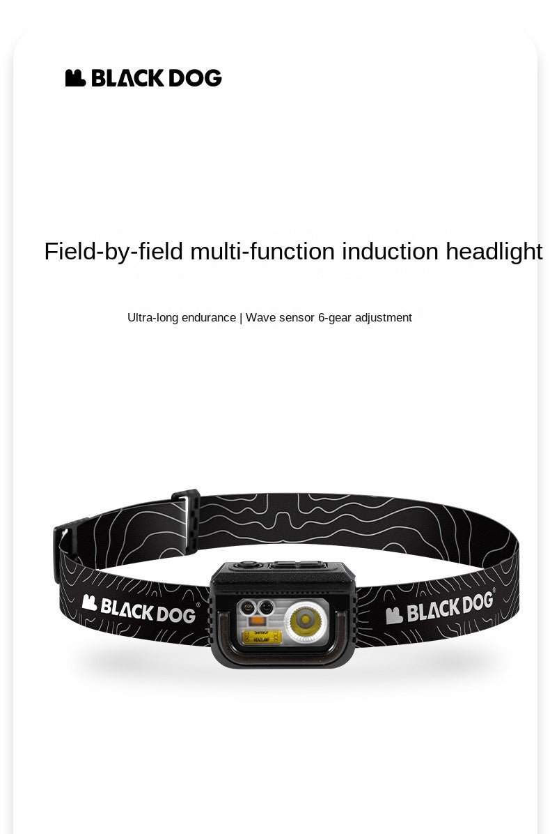 BLACKDOG by Naturehike WILD Multifunctional Induction Sensor Headlamp USB Charging Rechargeable Outdoor Camping Hiking Black Head Lamp Light IPX5 Waterproof Original Heavy Duty Black Dog Nature Hike