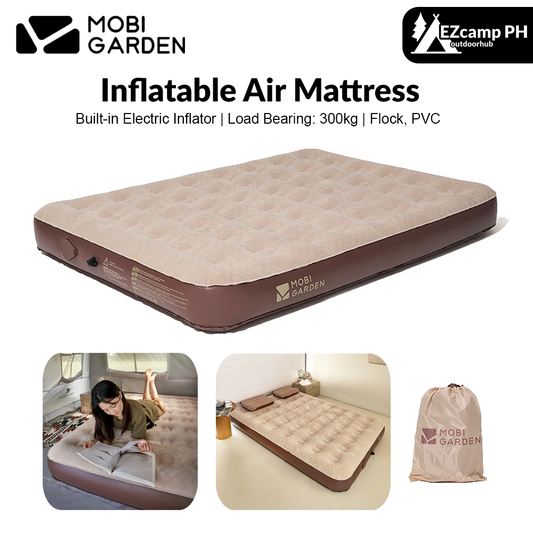 MOBI GARDEN Inflatable Air Mattress Portable Double Automatic Bed With Built-in Electric Inflation Pump 26-29cm Thickened Cushion Outdoor Camping Hiking Picnic Travel Heavy Duty Original MobiGarden