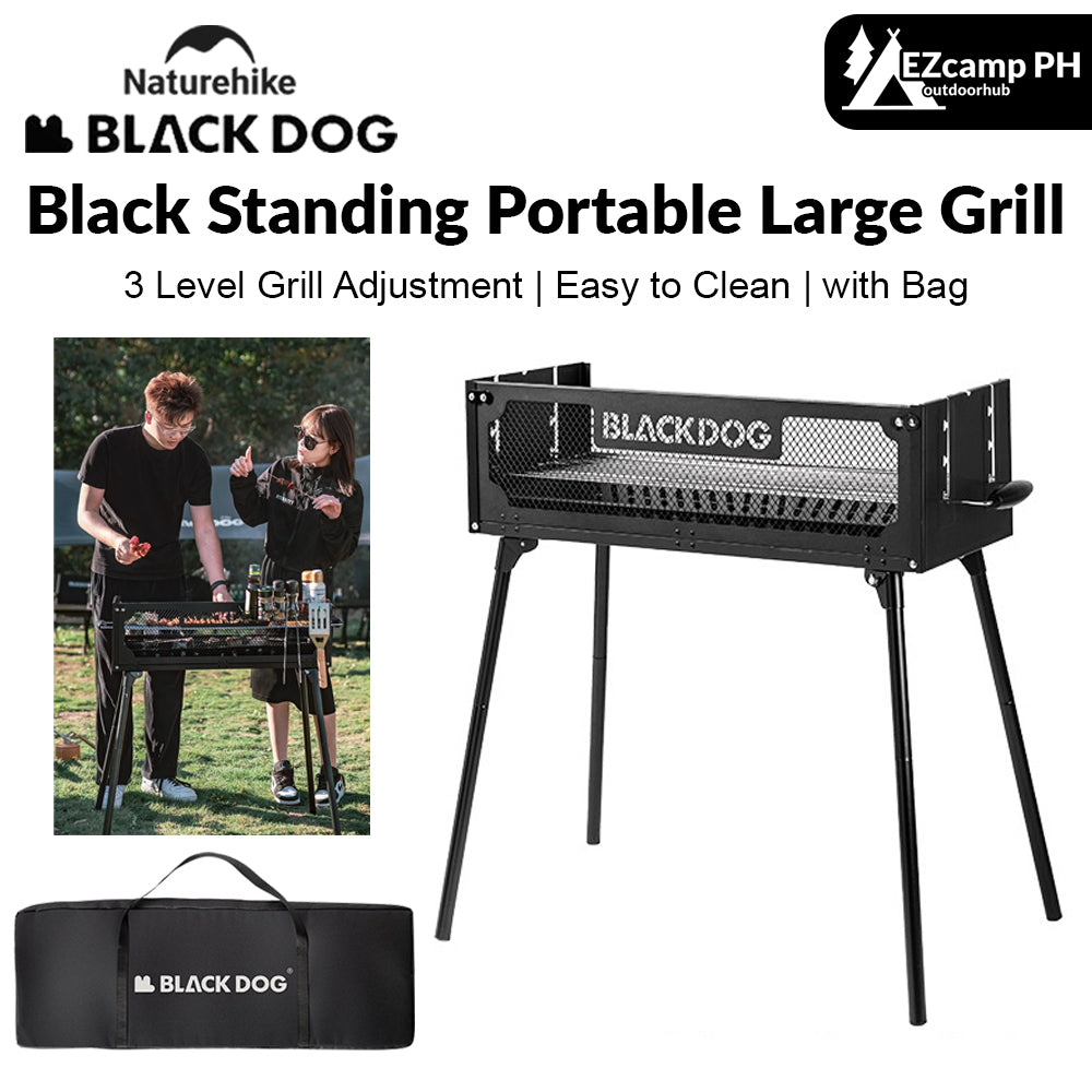 BLACKDOG by Naturehike Portable Standing Black Camping Charcoal BBQ Grill Stove with Storage Bag Outdoor Camping Folding Foldable 3 Level Adjustment Easy to Clean Black Dog Nature Hike