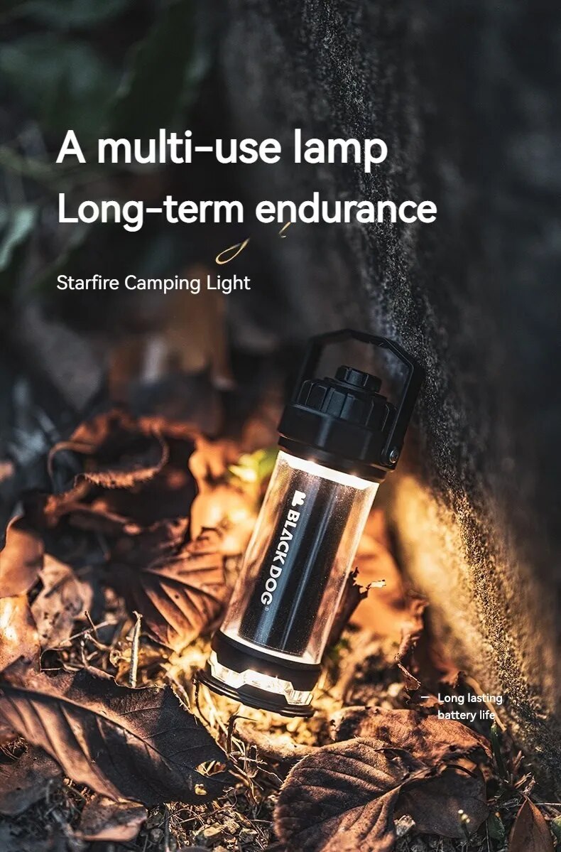 BLACKDOG by Naturehike STARFIRE Black Camping Lamp Mini Outdoor LED Mini Lantern 4 Lighting Modes 2600mAh Battery USB C Charging IPX4 Waterproof 6-150H Hanging Flashlight Ultralight Portable Warm Light Black Dog Nature Hike