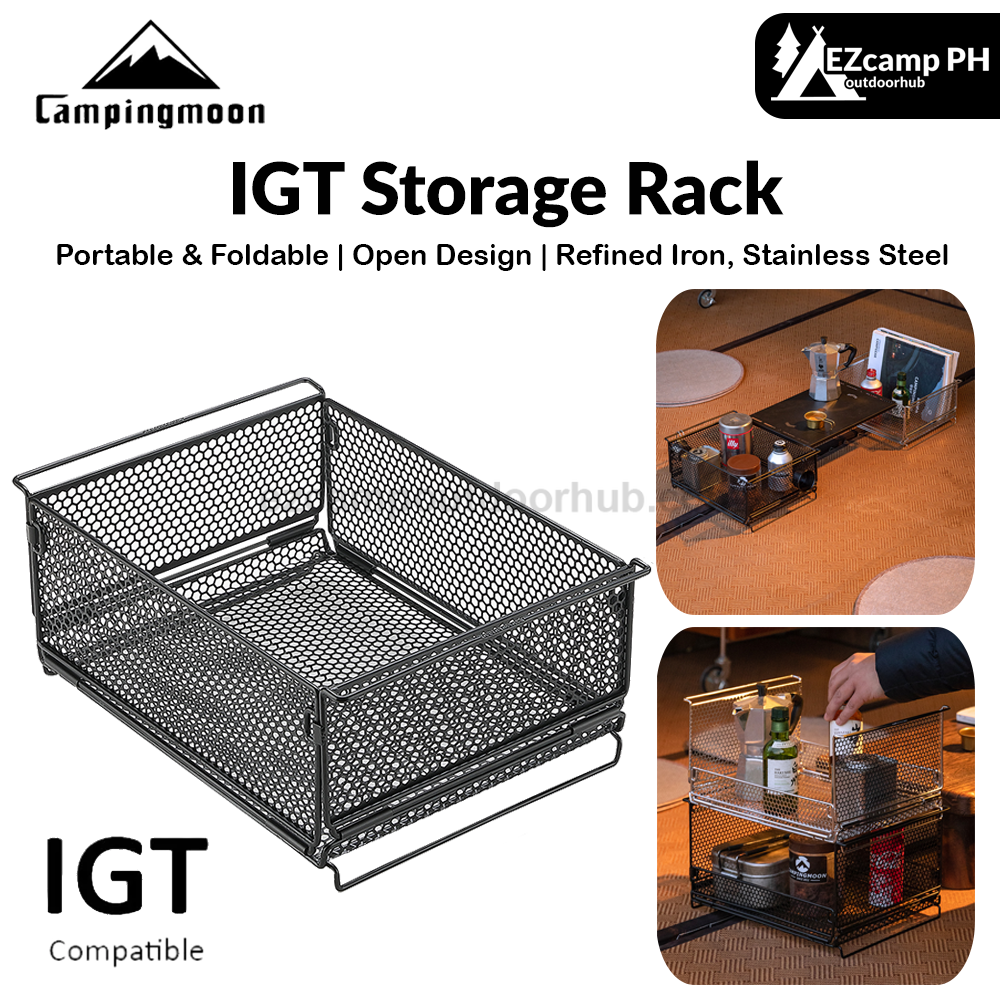 Campingmoon IGT Storage Rack Foldable Multipurpose 1 Unit Integrated Grill Table Folding Drawer Mesh Net Stackable Outdoor Camping Steel Storage Box