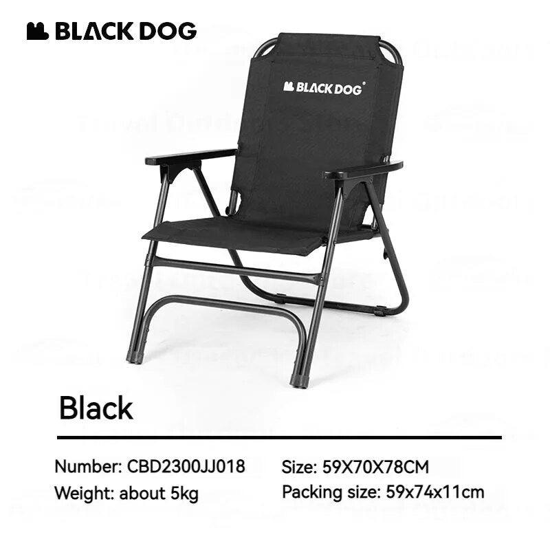 BLACKDOG Black Foldable Camping Chair Portable Ultralight Single Folding Seat Stool Upgraded Oxford Steel 120kg Max Load High Back Support Armchair