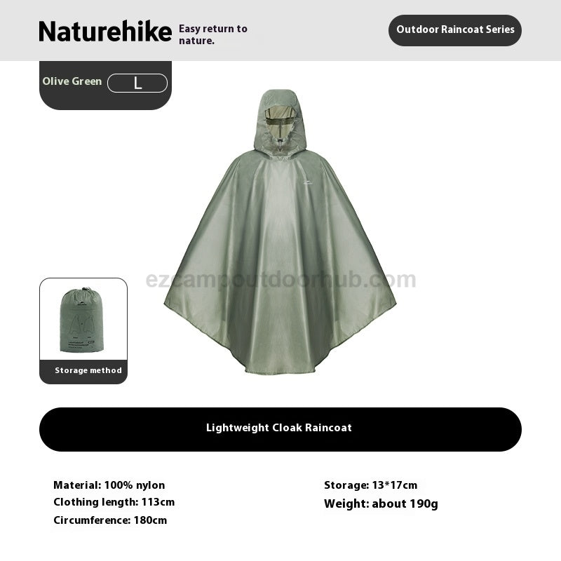 Naturehike Outdoor Poncho Raincoat Portable Lightweight Waterproof PU5000+ 20D Nylon One Piece Storage Tear Resistance Rainwear For Hiking Travel