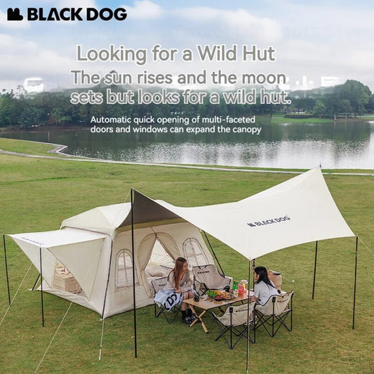 BLACKDOG by Naturehike FOR WILD Cabin Style Automatic Fast Build Tent 6.5m² Large Space for 2-4 Person Expandable Canopy Optional Add-on Vinyl Coated Sunscreen Outdoor Waterproof Quick Open Multiple Setting Tent Black Dog Nature Hike