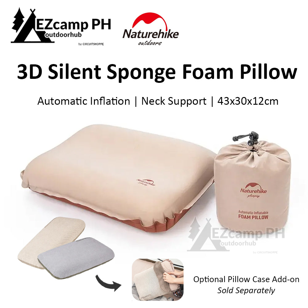 Naturehike Portable Self Inflated Foam Camping Travel Pillow 3D Silent Sponge Ultralight Inflate Auto Inflating Sleep Neck Support Optional Cover Case