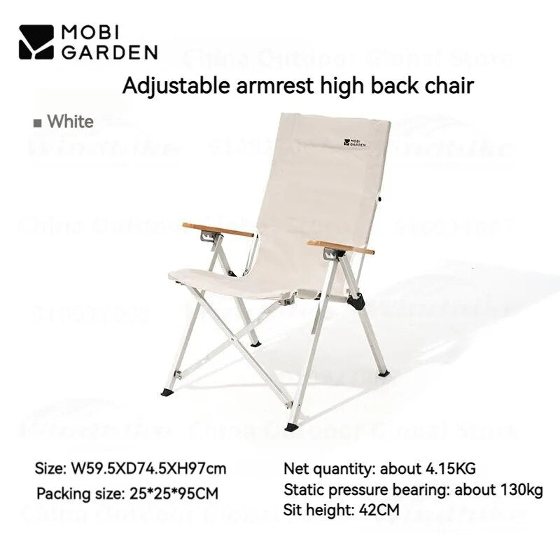 MOBI GARDEN Adjustable Folding Chair Portable Foldable Leisure Armchair High Recliner 4 Gear Adjustable Load Bearing: 130kg 600D Oxford Cloth