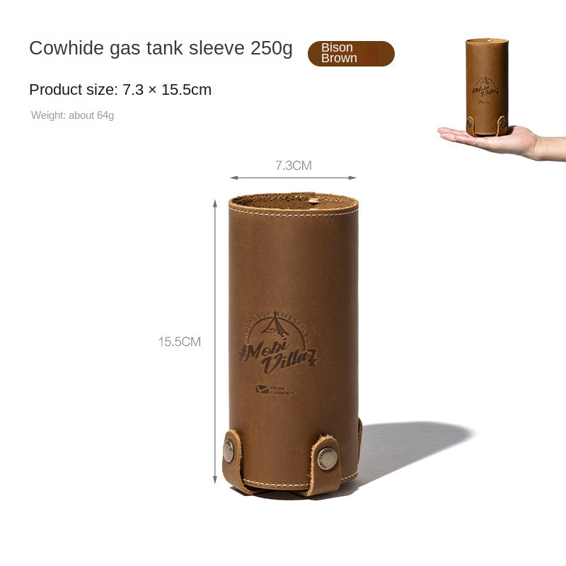 Mobi Garden Leather Gas Tank Sleeve Portable Ultralight 230G 250G 450G Vintage Protective Butane Canister Cover Screw Threaded And Nozzle Card Type Fuel Can