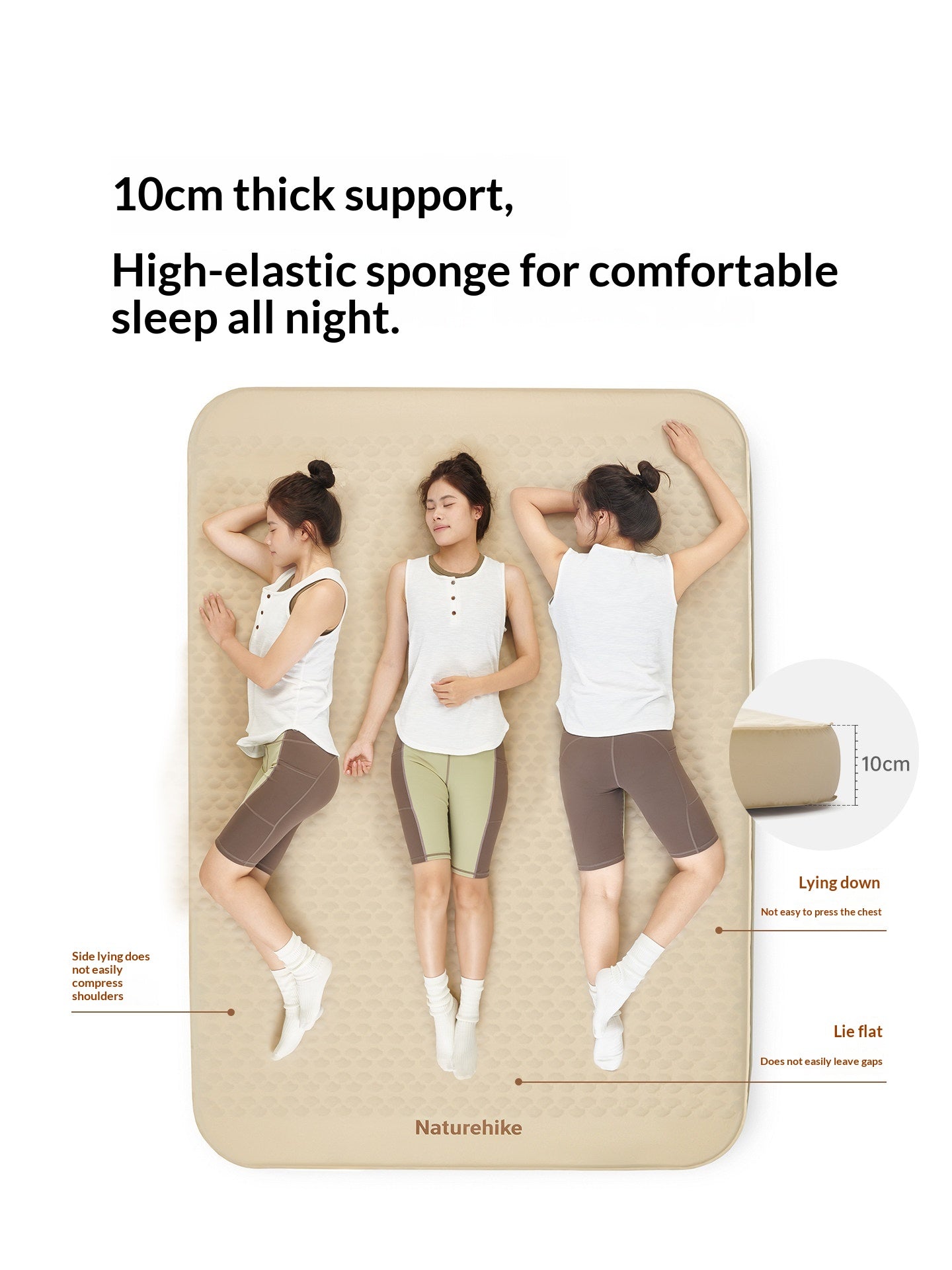 Naturehike FEATHER C10 Inflatable Foam Bed Sponge Mattress Double Sleeping Mat Pad 10cm Thick With Built in USB Charging Electric Air Pump Outdoor