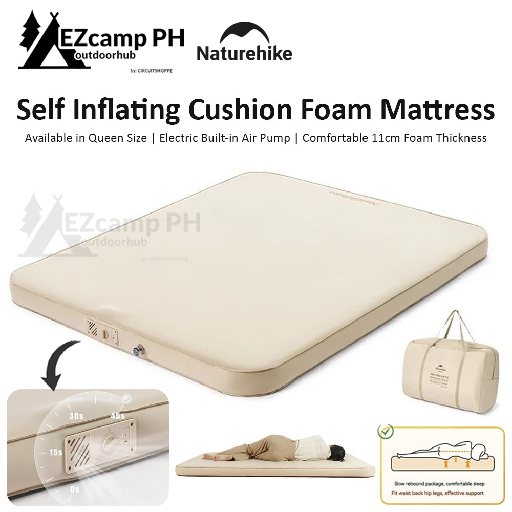 Naturehike Self Inflating Foam Sponge Mattress Portable Queen Camping 11cm Cushion Sleeping Bed Pad Built-in Battery USB Air Pump Auto Inflation