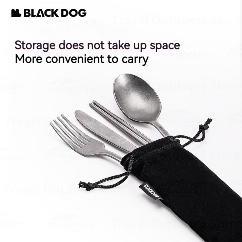 BLACKDOG Retro Style Utensil Set Portable Ultralight 304 Stainless Steel 4 In 1 Spoon Fork Knife Chopsticks With Black Storage Bag Cutlery Set Tableware Dining Camping Hiking Picnic Beach Travel Heavy Duty Original Black Dog