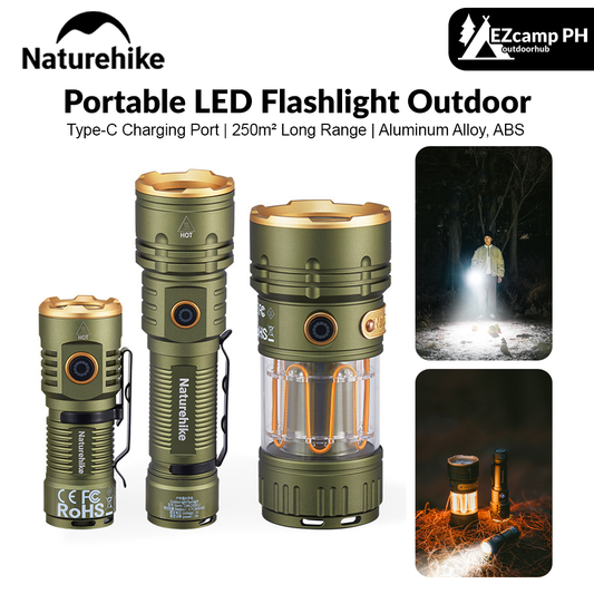 Naturehike LED Flashlight Portable Ultralight High Powered Electric Lamp Ambient Torch Lights Rechargeable Type-C Port Waterproof 250M Irradiation Range Camping Hiking Outdoor Picnic Travel Original Nature Hike