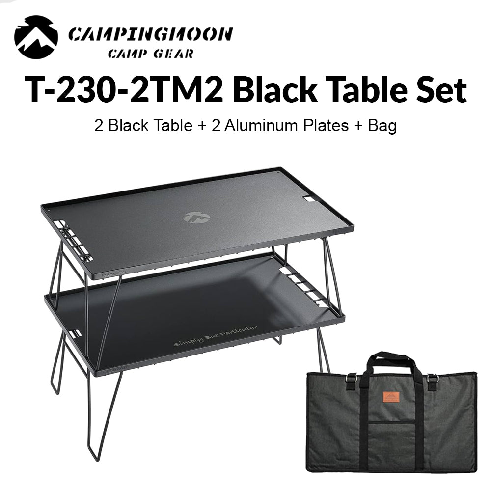 CAMPINGMOON Multi-Purpose Portable Folding Table Black Iron Stainless Steel Stackable Storage Rack Foldable Metal Table Outdoor Camping Hiking Travel Picnic  Heavy Duty Original Camping Moon