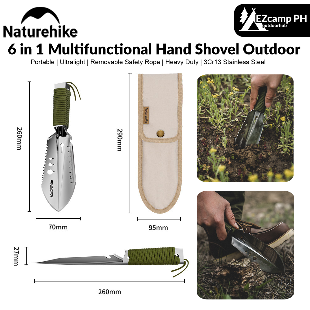 Naturehike 6 in 1 Multifunctional Hand Shovel Outdoor Portable Cutter Ruler Ultralight Digging Tool Camping Hiking Travel Garden 3Cr13 Stainless Steel Heavy Duty Original Nature Hike