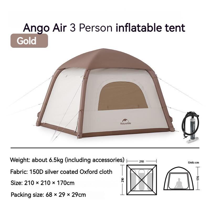 Naturehike ANGO Series AIR Inflatable Outdoor Camping Tent for up to 3 Person Air Pole Breathable Waterproof Silver Coated 150D Oxford Cloth UPF50+