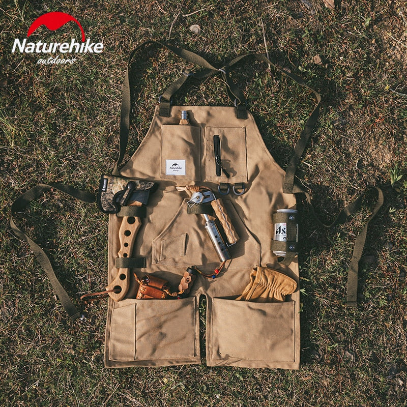 Naturehike Outdoor Storage Tool Apron 350g Ultralight Canvas Unisex Work Apron Camping Picnic BBQ Kitchen Equipment Tools Pockets Nature Hike Water and Dirt Resistant