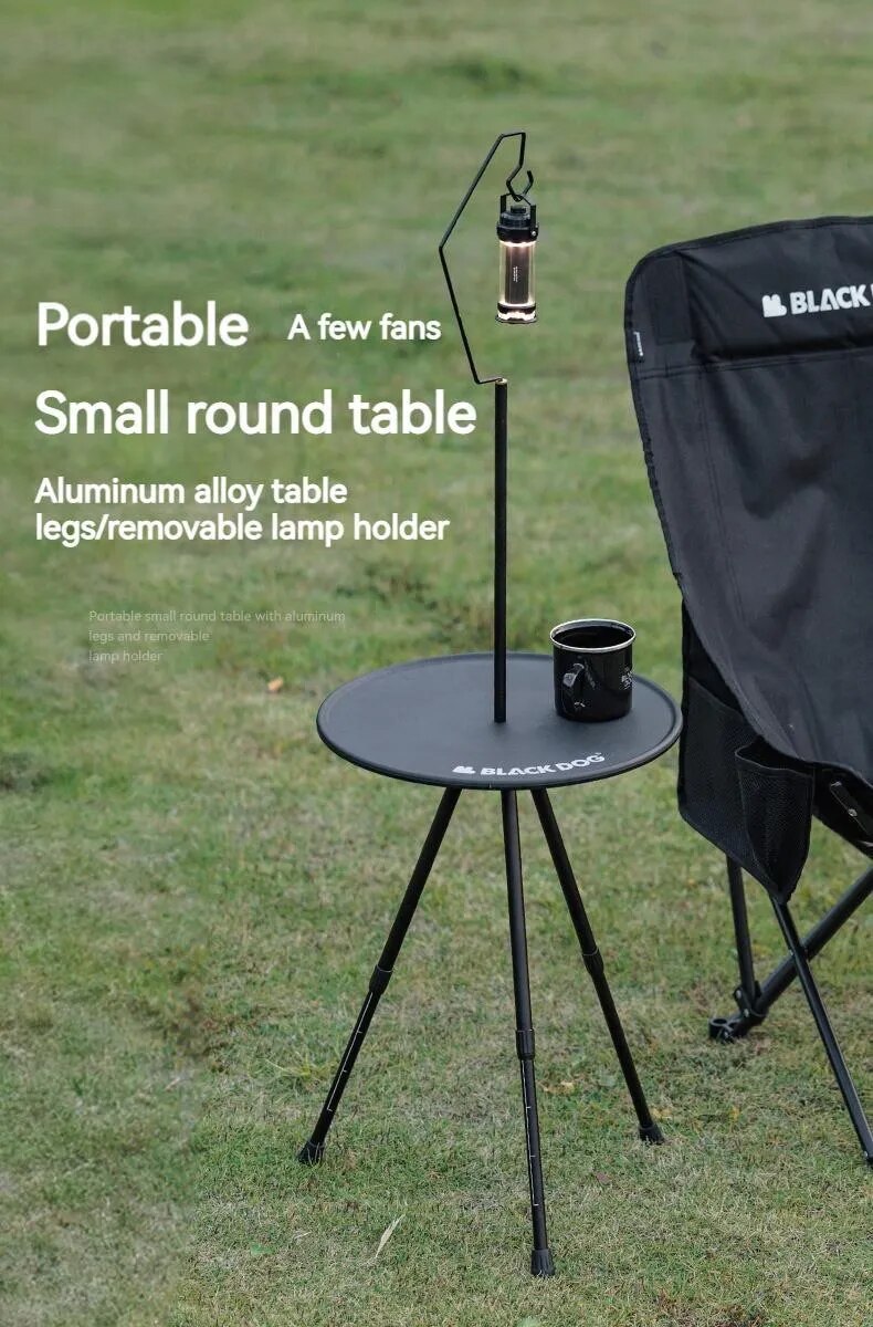 BLACKDOG by Naturehike Black Round Table Portable Aluminum Alloy Tea Coffee Table with Lamp Light Pole Post Stand Holder Portable Ultralight Adjustable Height Outdoor Camping Picnic Side Table Black Dog Nature Hike