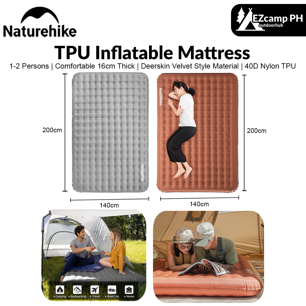 Naturehike TPU Inflatable Mattress 16cm 40D Nylon Thickness Portable Outdoor Camping Tent Classical Comfortable Air Mat Bed For 1-2 Persons Hiking Double Sleeping Pad Outdoor Travel Air Cushion Camping Mattress Nature Hike