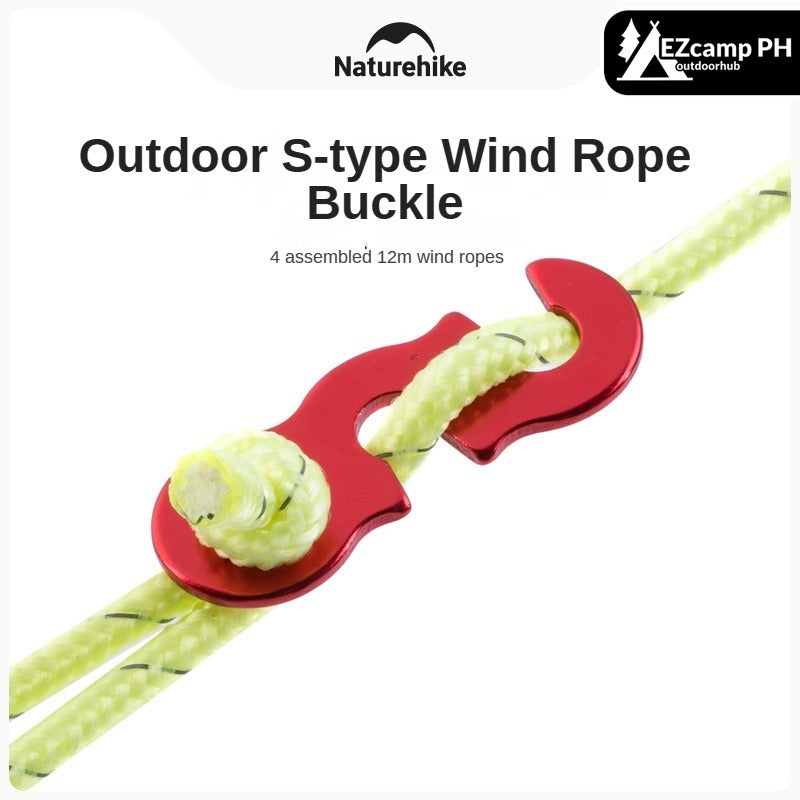 Naturehike 4pcs Pack Reflective Tent Rope S Buckle Hiking Camping Tent Adjuster 12M Wind Rope Nylon String Set Cord Knot Hang Slide Lock Tarp Rope Buckles Heavy Duty Original Nature Hike