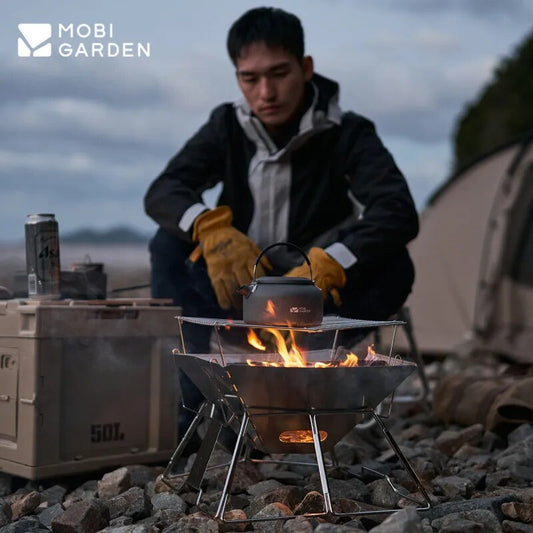 Mobi Garden Portable Mini Folding Charcoal Grill Stove Outdoor Foldable 201 301 Stainless Steel Ultralight Fire Wood Burner Bonfire Pit Firewood BBQ Picnic Camping Equipment Suitcase Design with Storage Bag Mobigarden