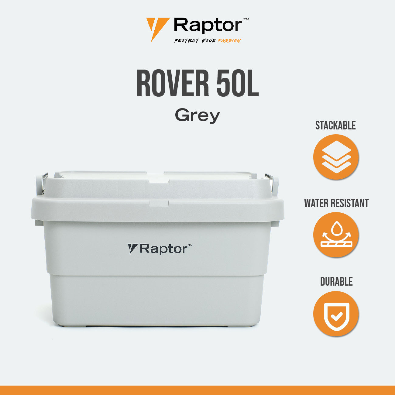 Raptor ROVER Series Storage Rig Box Multipurpose Organizer 30L 50L 70L Large Capacity Reinforced Grid Lid Stackable & Nesting Design Wood Tabletop