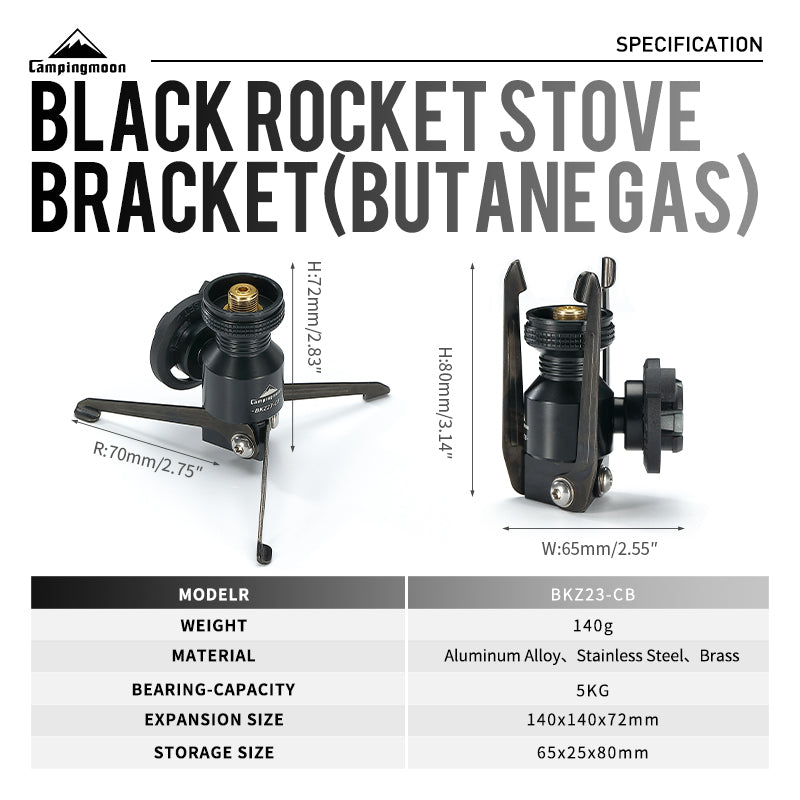 CAMPINGMOON Z23-CB Rocket Stove Bracket Black Stand Butane