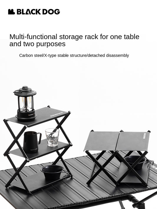 BLACKDOG by Naturehike Black Outdoor Camping Small Table Desktop Shelf Storage Rack Organizer Tabletop 2 Switchable Modes 30kg Max Load Stable Carbon Steel X Structure Black Dog Nature Hike
