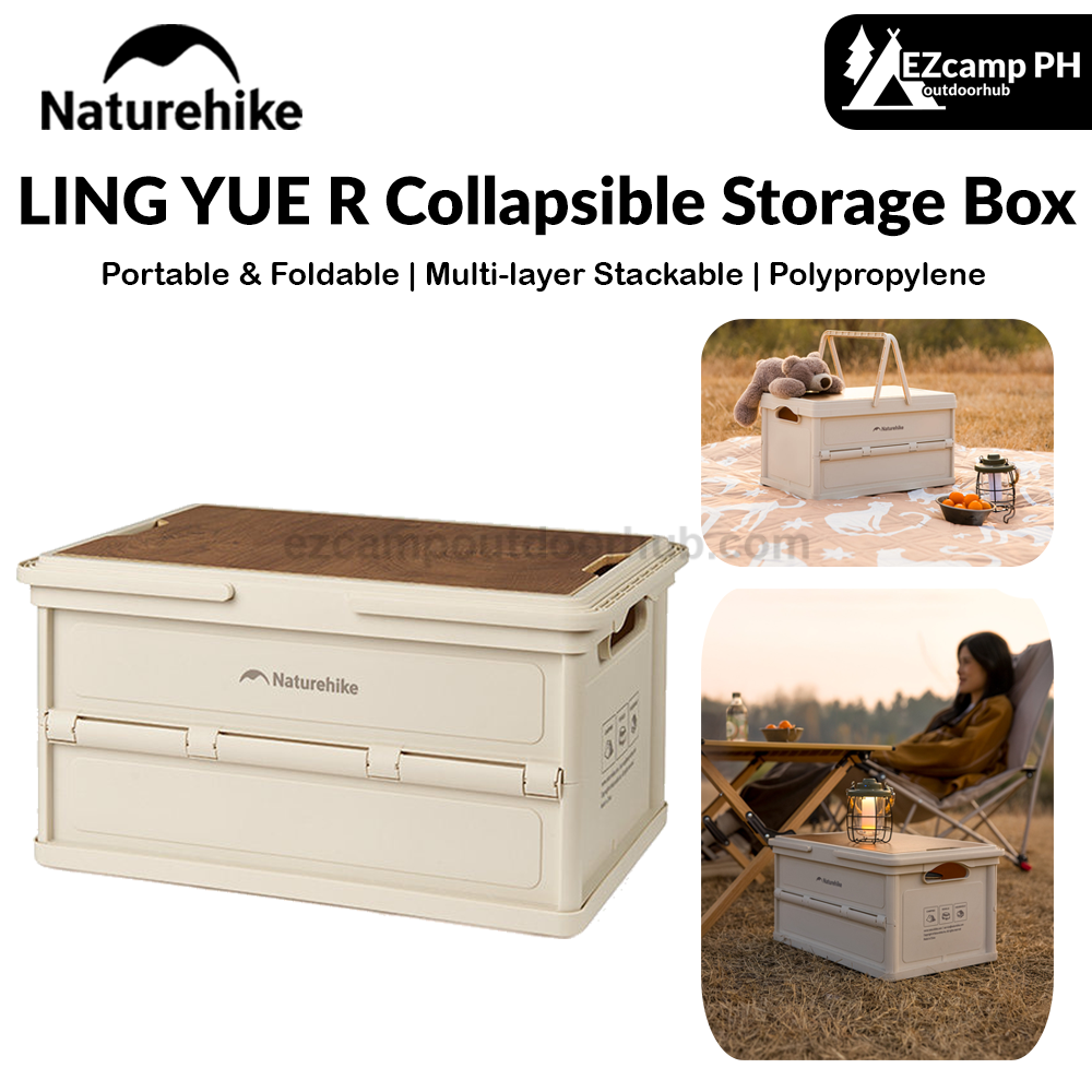 Naturehike LING YUE R Collapsible Storage Box 25L Stackable PP Basket Storage Container With Wood Table Board Outdoor Camping Equipment Utensil