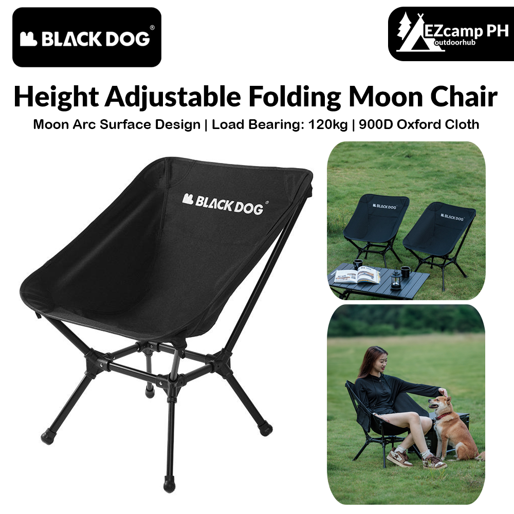 BLACKDOG Height Adjustable Folding Moon Chair Upgraded Portable 900D Oxford Cloth Outdoor Camping Foldable 120KG Max Load Lightweight Black Dog