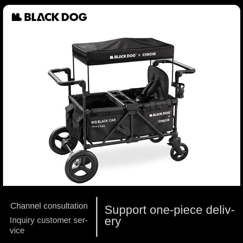 BLACKDOG Black Trolley Double Stroller Cart Portable Multifunctional Foldable Large Capacity Handcart Recreational Vehicle Baby Children's Stroller