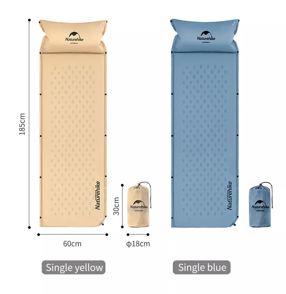 Naturehike SINGLE | DOUBLE Spliced Air Inflate Sleeping Mat Pad with Inflatable Pillow 2.5/3cm Thick Outdoor Portable Camping Tent Bed Automatic Foam