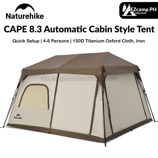 Naturehike CAPE 8.3 Automatic Cabin Style Tent Fast Build For 4-6 Persons Large Space Up To 14m² Use Space Ti Black Coated Sunscreen 150D Titanium Oxford Cloth Iron