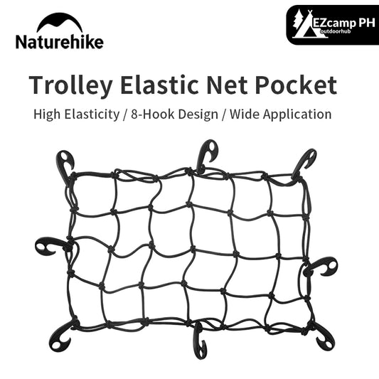 Naturehike Trolley Elastic Net Mesh Pocket 8 Hook Design High Elasticity Cart Wagon Harness Outdoor Camping Accessories Heavy Duty 40x60cm Ultralight 557g Car Trunk Rubber Net with Storage Bag Nature Hike