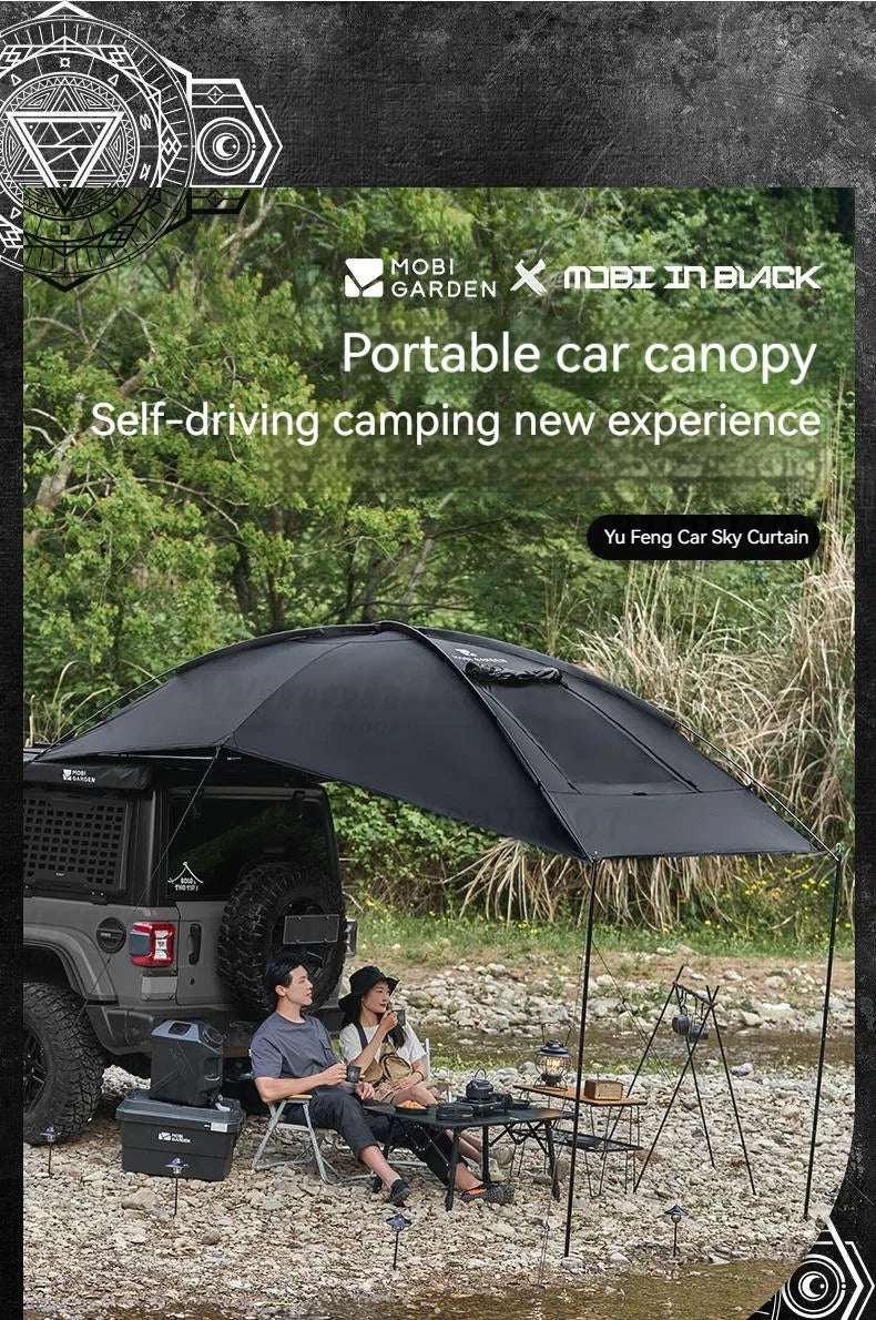 MOBI GARDEN Car Canopy Outdoor Portable Lightweight Convenient Black Advance Car Rear Canopy Car Side Tent Car Tail Tent Waterproof Sunscreen