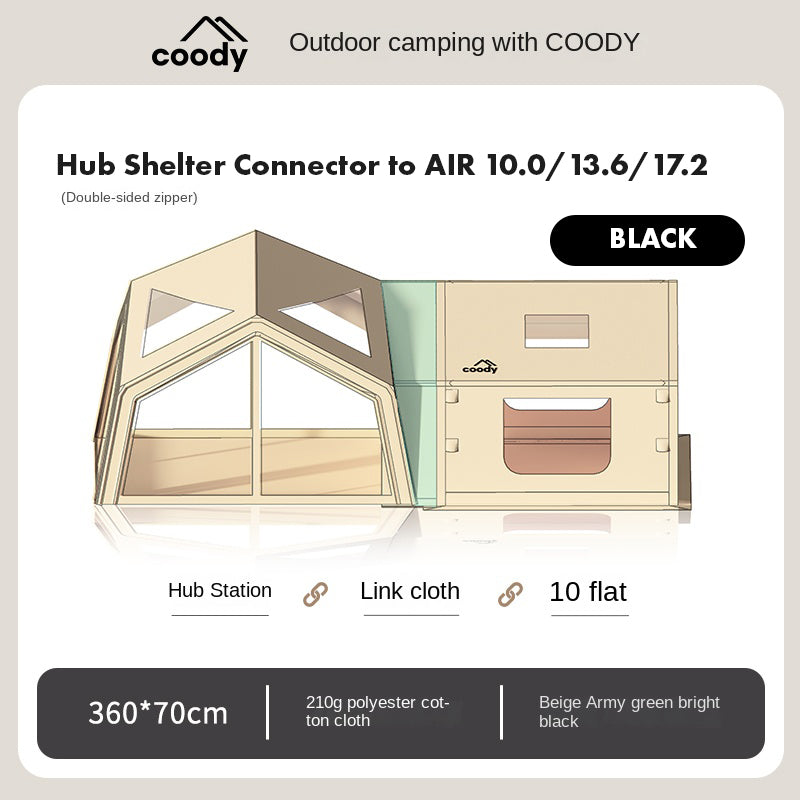 Coody HUB Shelter 13 Air Inflatable Outdoor Camping Tent 4-6 Persons Main Hub Modular Station Air Tents Waterproof Black Vinyl Coated Sunscreen Rain Cover