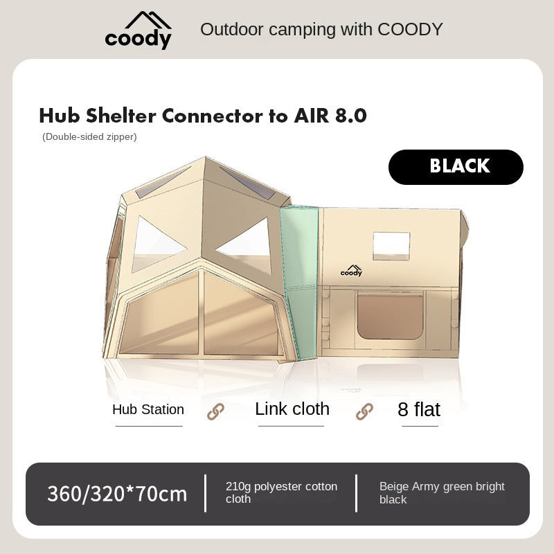 Coody HUB Shelter 13 Air Inflatable Outdoor Camping Tent 4-6 Persons Main Hub Modular Station Air Tents Waterproof Black Vinyl Coated Sunscreen Rain Cover