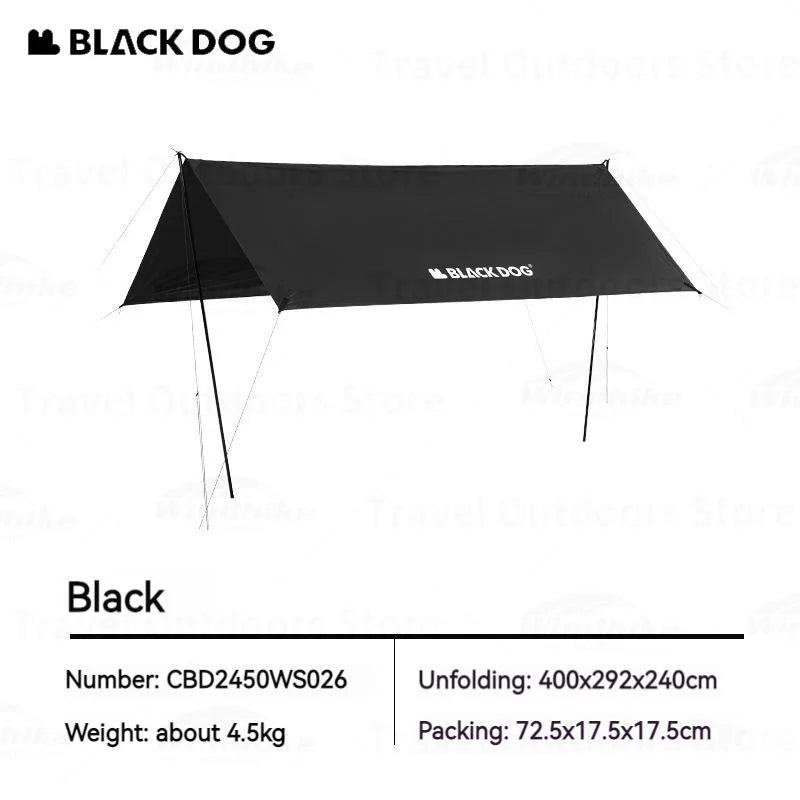 Blackdog TIMELESS Sky Curtain Black Canopy Tarp Awning Full Blackout Titanium Black Vinyl Coated Sunscreen Waterproof Outdoor Sunshade with 2 Poles