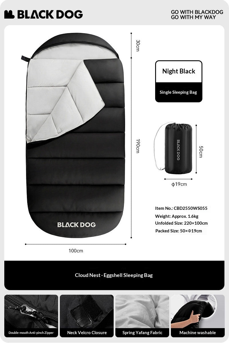Blackdog CLOUD NEST Eggshell Sleeping Bag Portable Multipurpose Warm Comfortable Adult Hooded Quilt Bottom Opening Design Skin-Friendly Outdoor Camping Travel