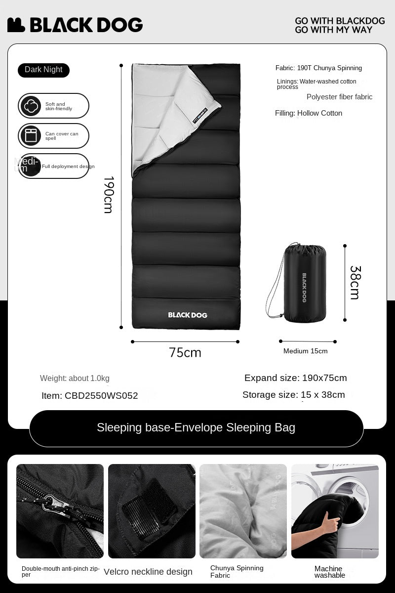 BLACKDOG Envelope Sleeping Bag Portable Ultralight Double Spring Autumn Warm Adult Sleeping Bag 210T Polyester Pongee Camping Outdoor Travel Hiking