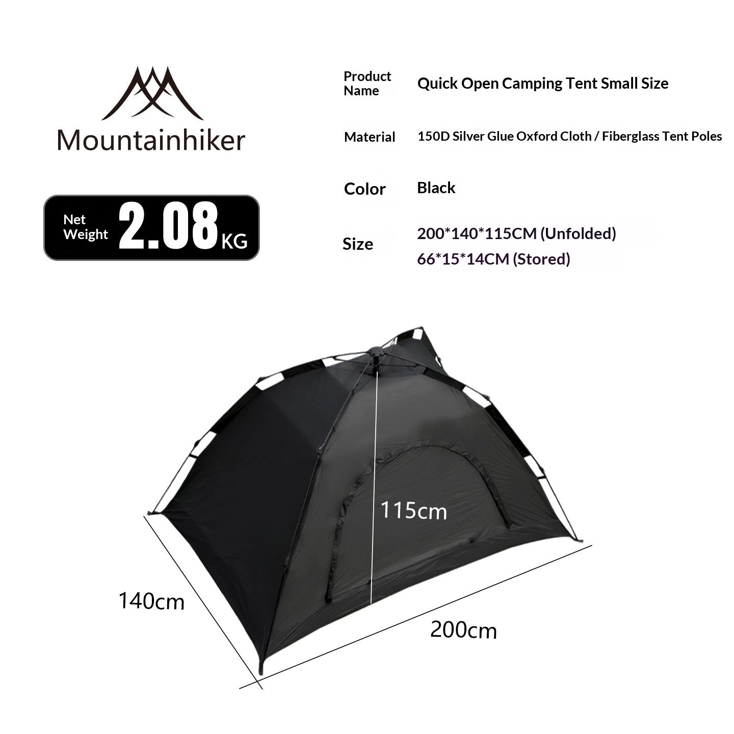 Mountainhiker Fast Fully Automatic Tent Portable Lightweight 2-3 Persons Foldable Entry Level Quick Open Camping Tent Silver Coated Thickened Sunscreen Waterproof PU1500mm Outdoor
