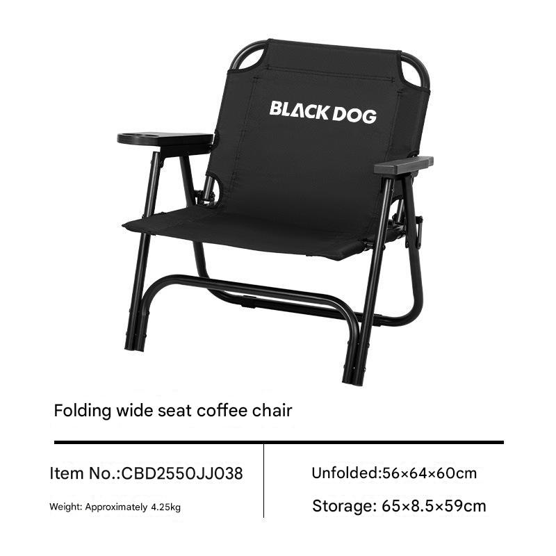 BLACKDOG Black Outdoor Coffee Chair Portable Folding Low Chair with Coffee Cup Holder Version 200kg Max Load Kermit Lying Foldable Seat Arm Back Rest